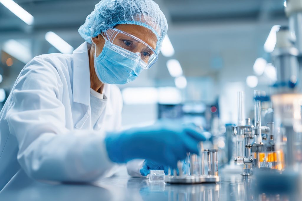 Female scientist conducting experiment in laboratory